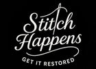 Stitch Happens logo on a black background